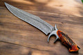 Custom Handmade 15” Damascus Steel Bowie Knife with Stag Handle & Damascus Steel Guard – Includes Leather Sheath