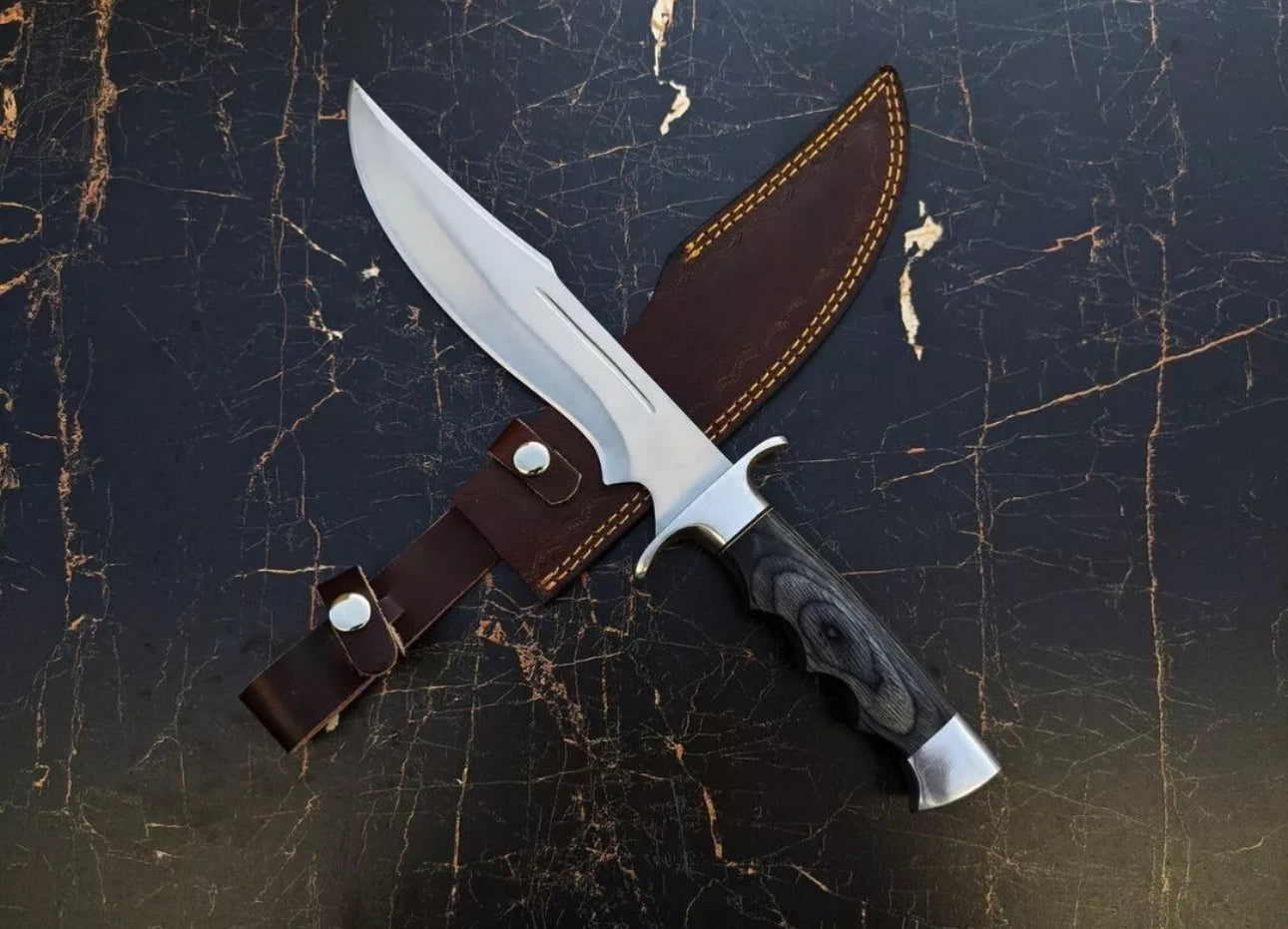 Custom J2 Steel Bowie Knife | Steel Guard & Dollar Handle | Includes Leather Sheath