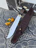 Custom Handmade J2 Steel Crocodile Dundee Bowie Knife with Brass Guard and Leather Handle - 16”