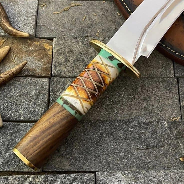 Custom Handmade J2 Steel Bowie Knife with Rosewood, Bone, and Brass Guard Handle - 16" Overall Length