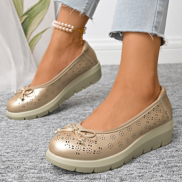 Hollow out ultra light bow soft sole thick sole plus size women's shoes