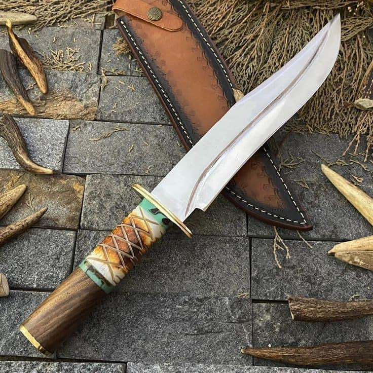 Custom Handmade J2 Steel Bowie Knife with Rosewood, Bone, and Brass Guard Handle - 16" Overall Length
