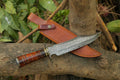 Handcrafted Damascus Steel Bowie Knife | Rosewood & Brass Handle with Damascus Steel Guard | Includes Leather Sheath