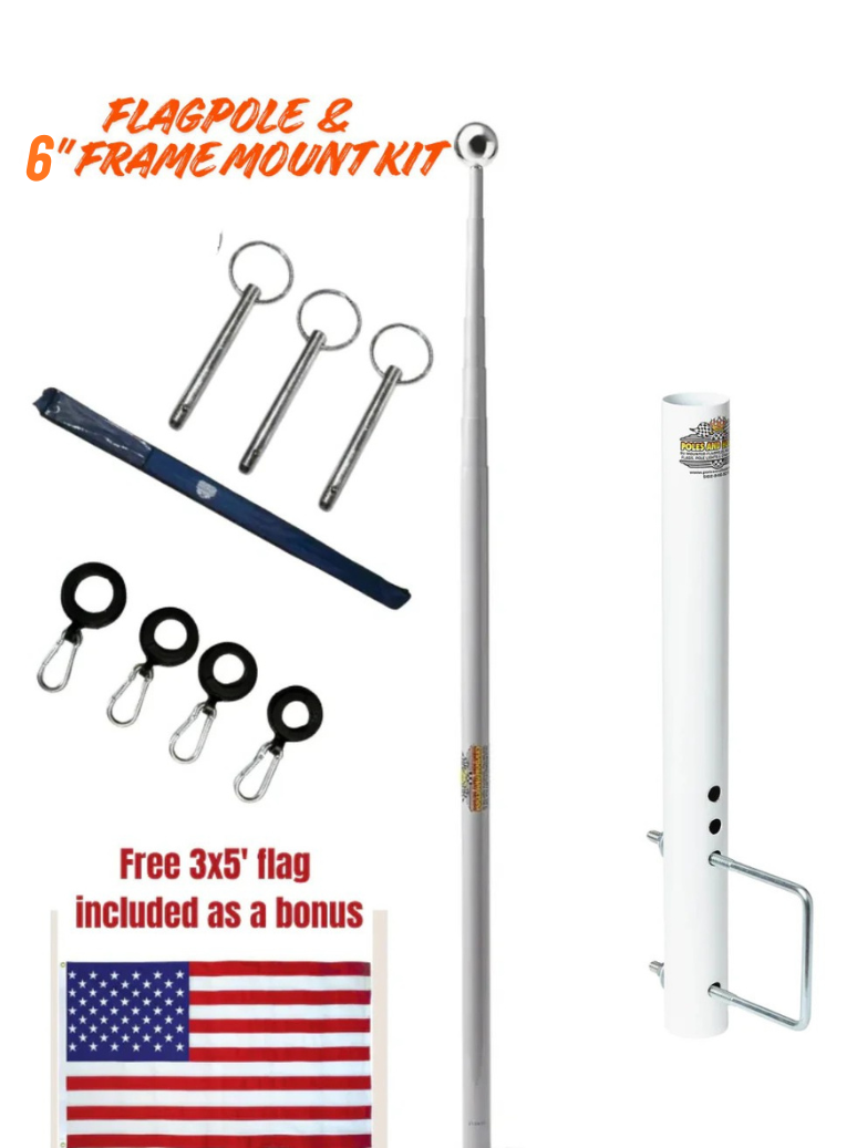 RV Flagpole Kit – Telescoping Pole + 6" Frame Mount | Poles and Holders