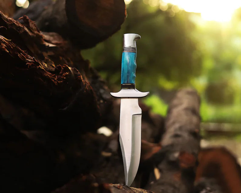 Limited Edition Custom Handmade J2 Steel Bowie Knife – 13" Blade, Colorful Bone Handle, Steel Guard & Premium Leather Sheath