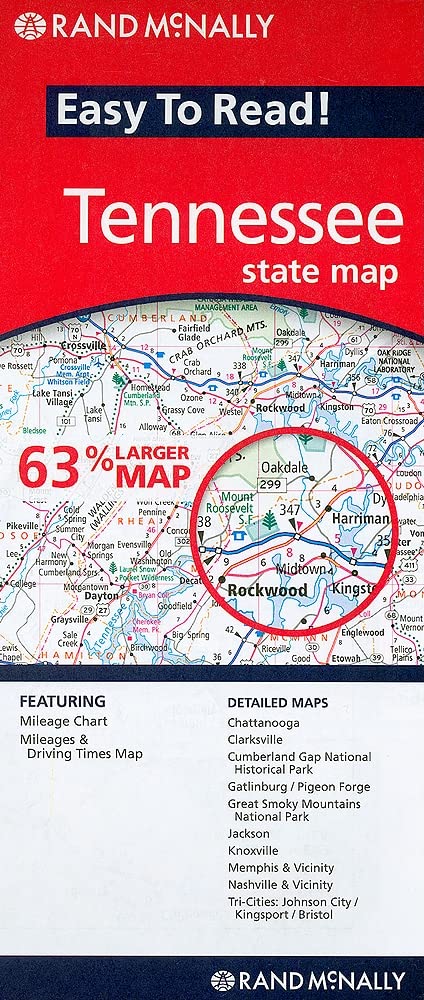 Easy To Read: Tennessee State Map by Rand McNally
