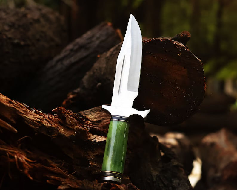 Custom Handmade Jim Bowie Knife – 12” J2 Steel Blade with Camel Bone Handle & Leather Sheath
