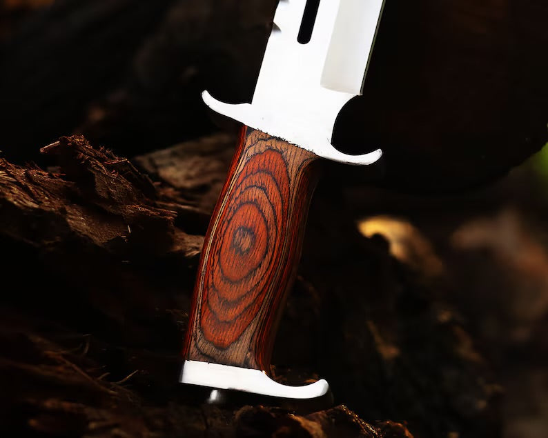 Premium Handmade J2 Steel Bowie Knife – 15" Pakka Wood Handle with Steel Guard & Leather Sheath
