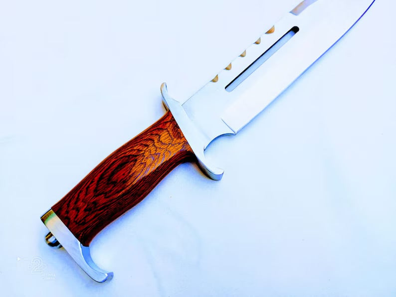 Premium Custom Handmade J2 Steel Bowie Knife – 15" Pakka Wood Handle with Steel Guard & Leather Sheath
