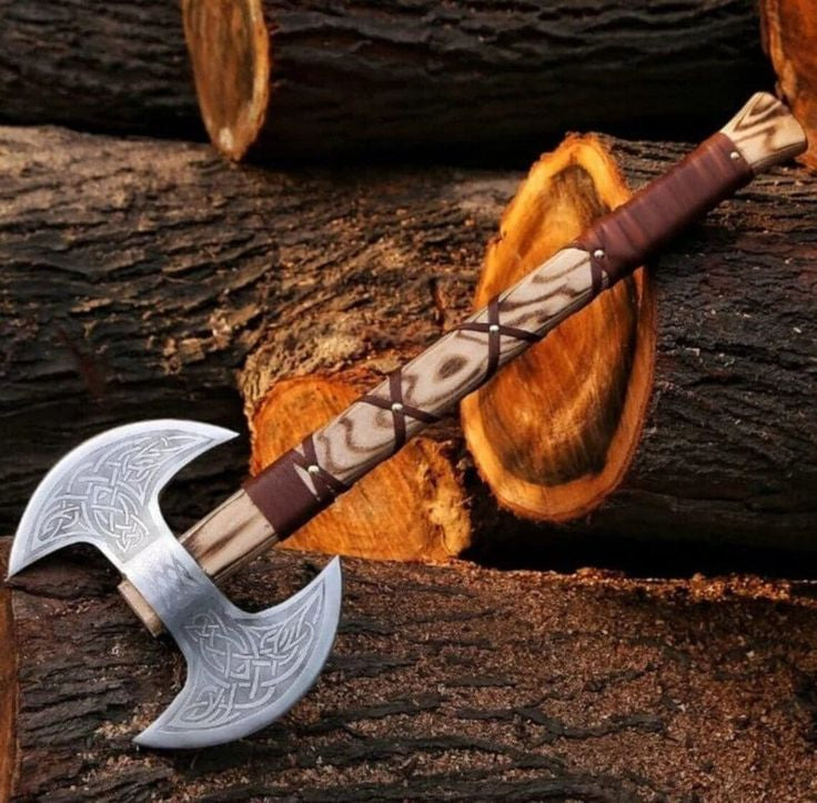 Custom Handmade Double-Blade Knife with Engraved D2 Steel & Ash Wood Handle – High Quality Leather Sheath Included
