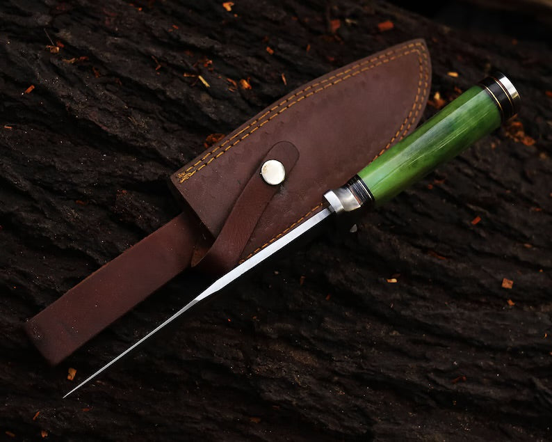 Custom Handmade Jim Bowie Knife – 12” J2 Steel Blade with Camel Bone Handle & Leather Sheath