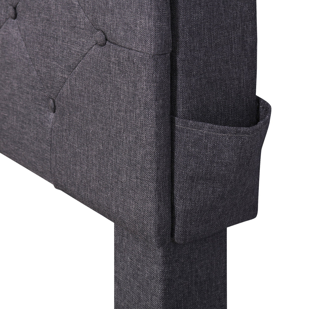 Queen Size Upholstered Platform Bed with Storage Headboard, LED, USB Charging and 2 Drawers Dark Gray