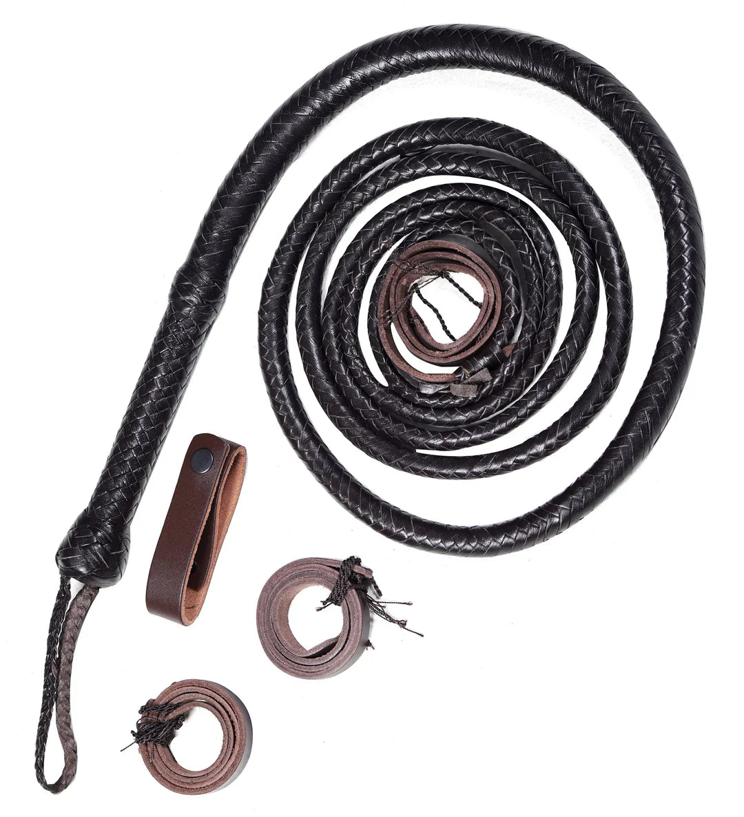 Black Leather Bullwhip – Premium Handcrafted Cowhide Whip (4ft–16ft)