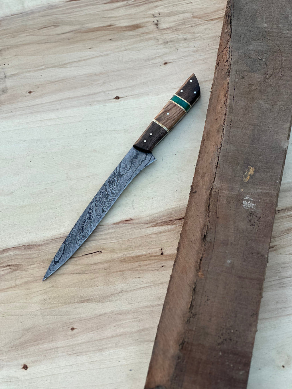 Handmade Damascus Steel Large Fillet Knife Hunting Fishing, Full Tang 13.5 inch