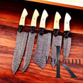 Best Japanese Kitchen Knife Set – 13" Damascus Steel Blades with Camel Bone Handles & Leather Roll Kit