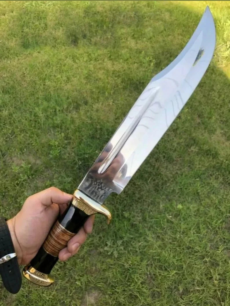 Supreme Custom Handmade 440C Steel Crocodile Dundee Bowie Knife – 16” Heavy Duty Masterpiece with Elite Leather Sheath
