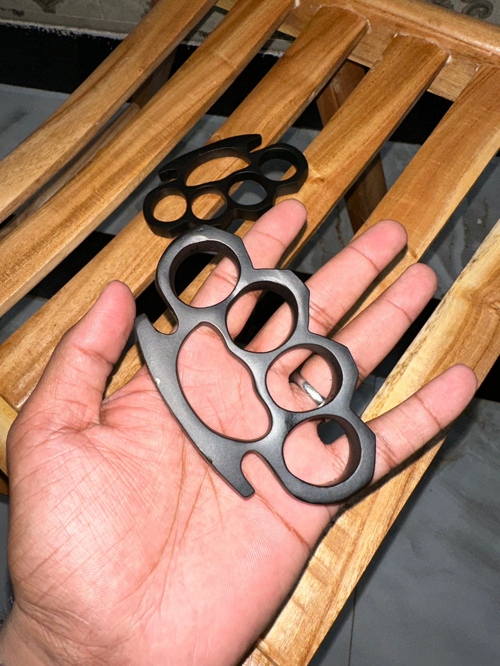 Custom Handmade Black Steel Knuckle Duster with Belt Loop Leather Case - Solid Brass Construction