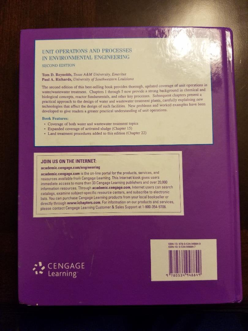 Unit Operations and Processes in Environmental Engineering,