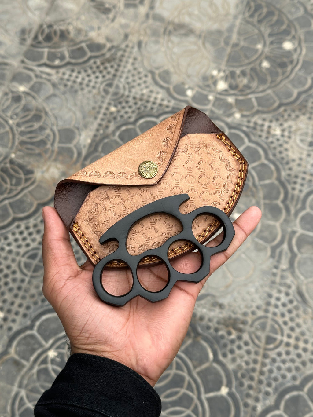 Handmade Brass Knuckle – Solid Brass Self Defense Tool with Leather Case
