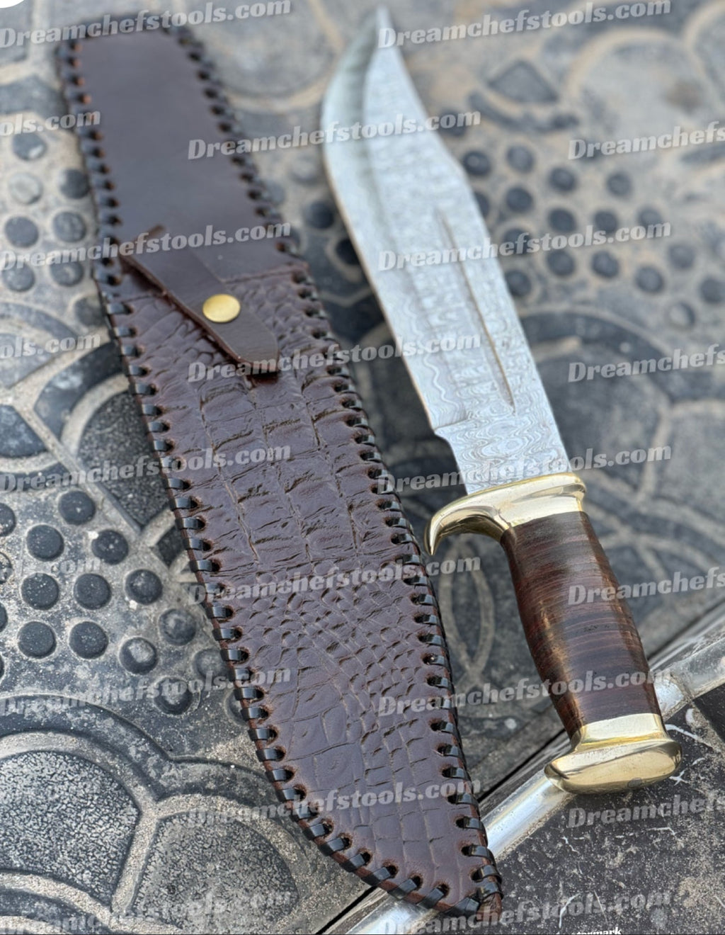 Damascus Hunting Knife, Crocodile Dundee Bowie Knife, Damascus Fixed Blade Knife, Gigantic Damascus Knife