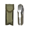 7-in-1 multifunctional stainless steel foldable outdoor camp tableware: fork, spoon, knife. Survival tools for picnic, camping.
