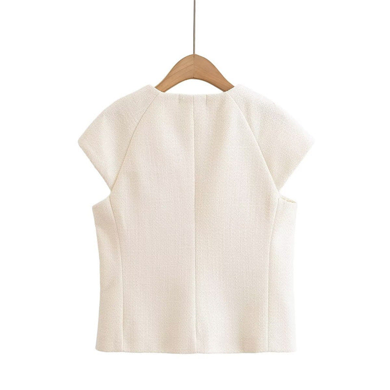 Fashionable Casual Round Neck Versatile Vest with Front Button Closure for Women