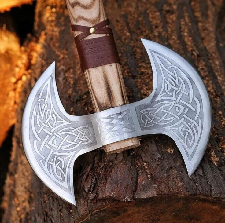 Custom Handmade Double-Blade Knife with Engraved D2 Steel & Ash Wood Handle – High Quality Leather Sheath Included