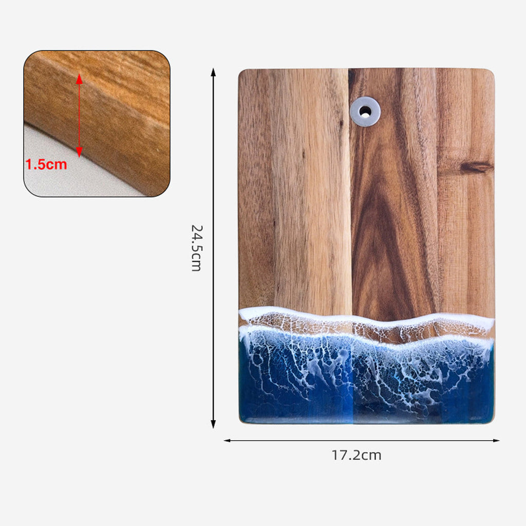 Wood Cutting Board Resin Blue green Wave Pattern
