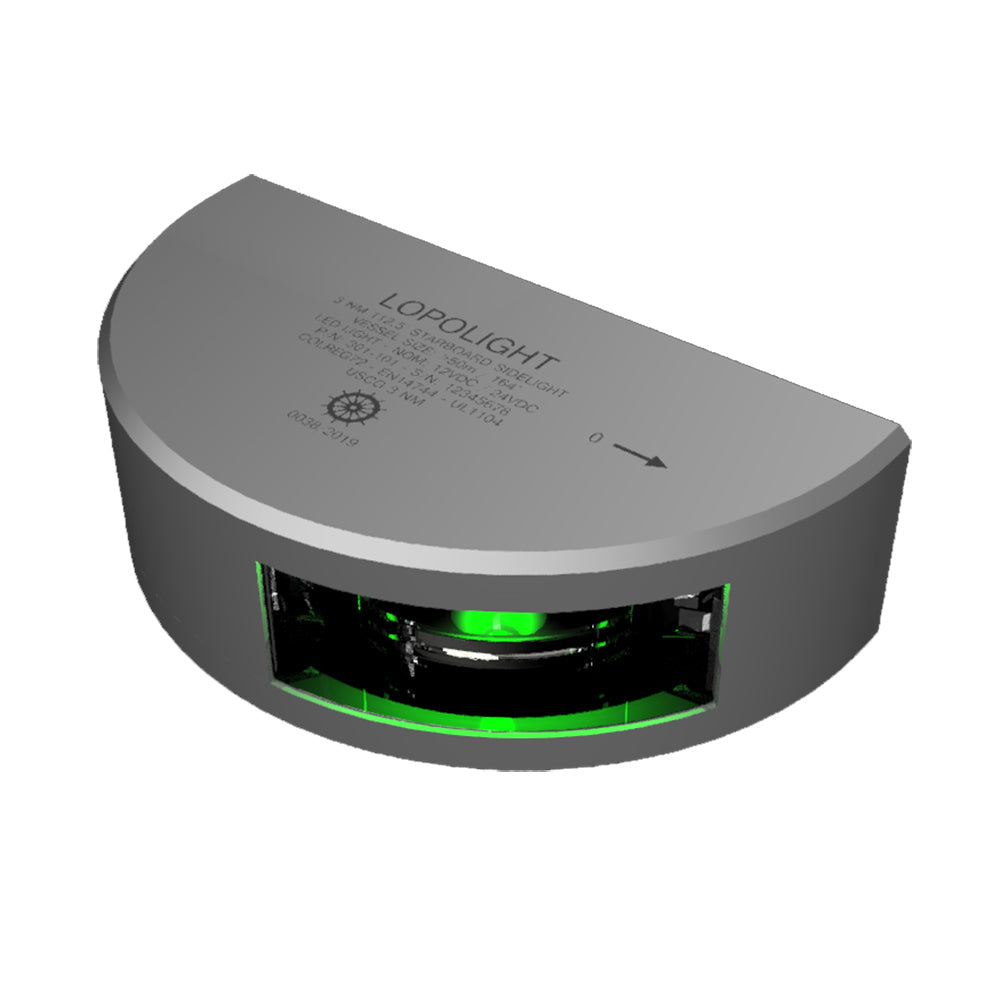 Lopolight Series 301-101 - Starboard Sideight - 3NM - Vertical Mount - Green - Silver Housing  [301-101]