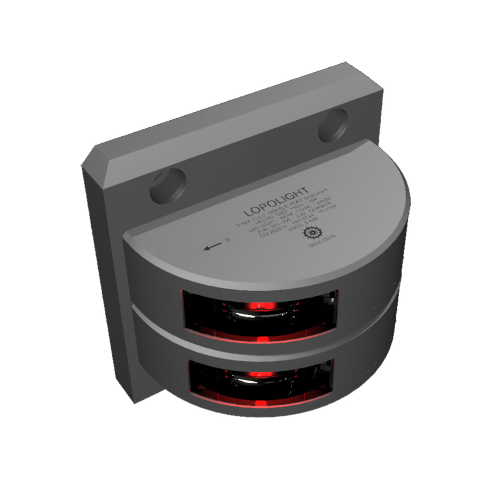 Lopolight Series 301-102 - Double Stacked Port Sidelight - 3NM - Vertical Mount - Red - Silver Housing  [301-102ST]