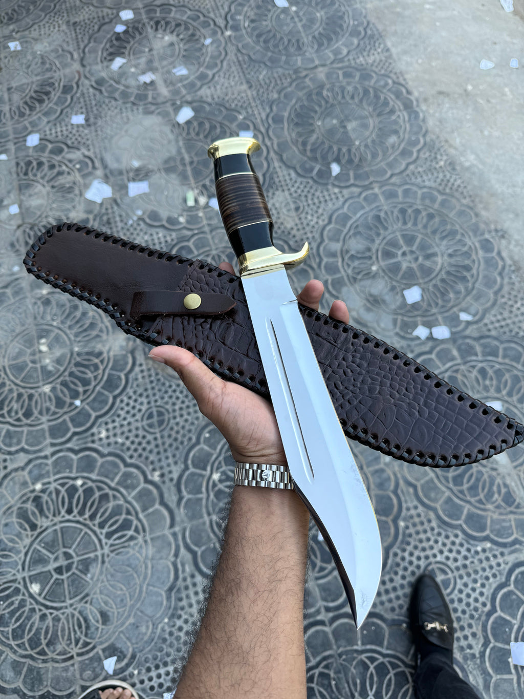 Legendary Custom Handmade 440C Steel Crocodile Dundee Bowie Knife – 16” Heavy Duty Mastercraft with Premium Leather Sheath