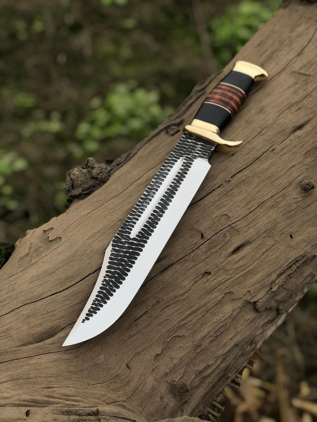 Custom Handmade J2 Steel Hand-Forged Bowie Knife with Brass Guard and Leather Handle - 16”