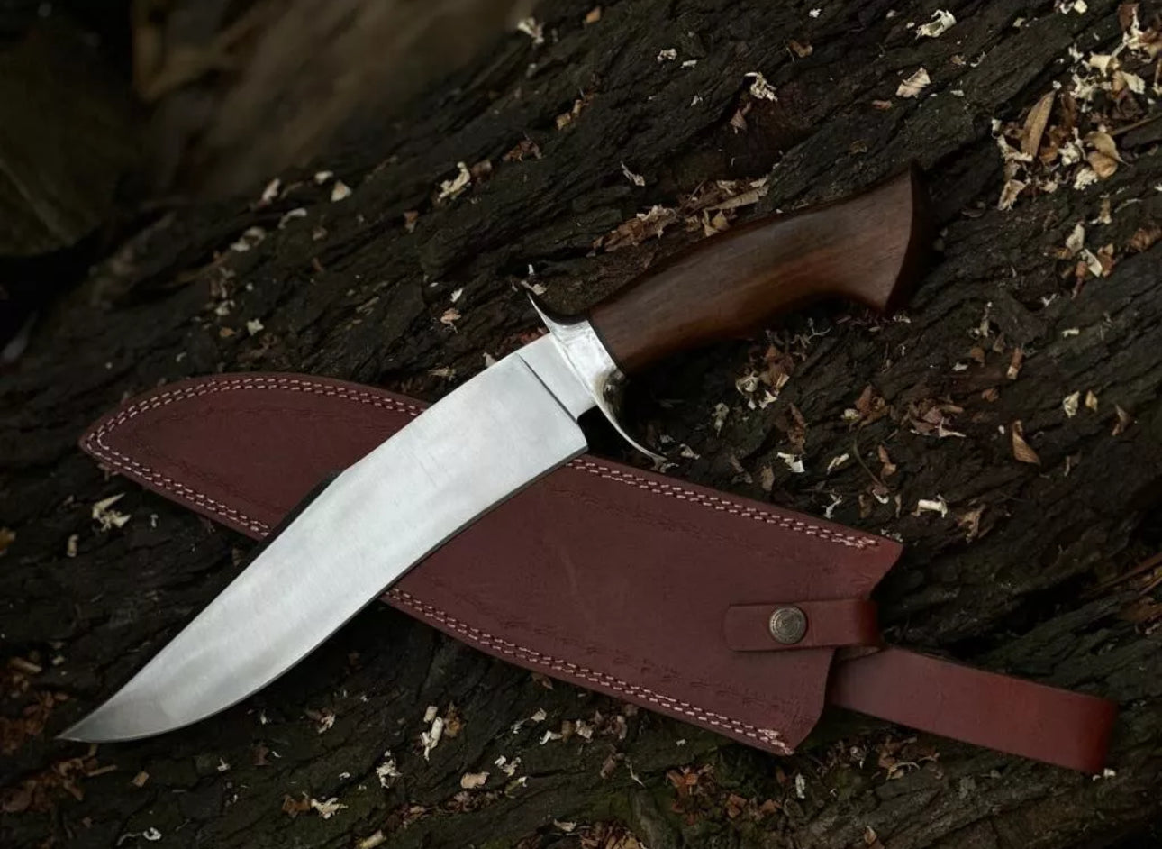 Custom Handmade J2 Steel Bowie Knife with Steel Guard and Rosewood Handle, Includes Leather Sheath