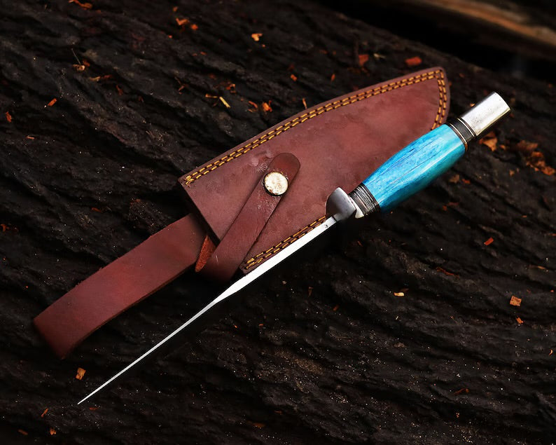 Limited Edition Custom Handmade J2 Steel Bowie Knife – 13" Blade, Colorful Bone Handle, Steel Guard & Premium Leather Sheath