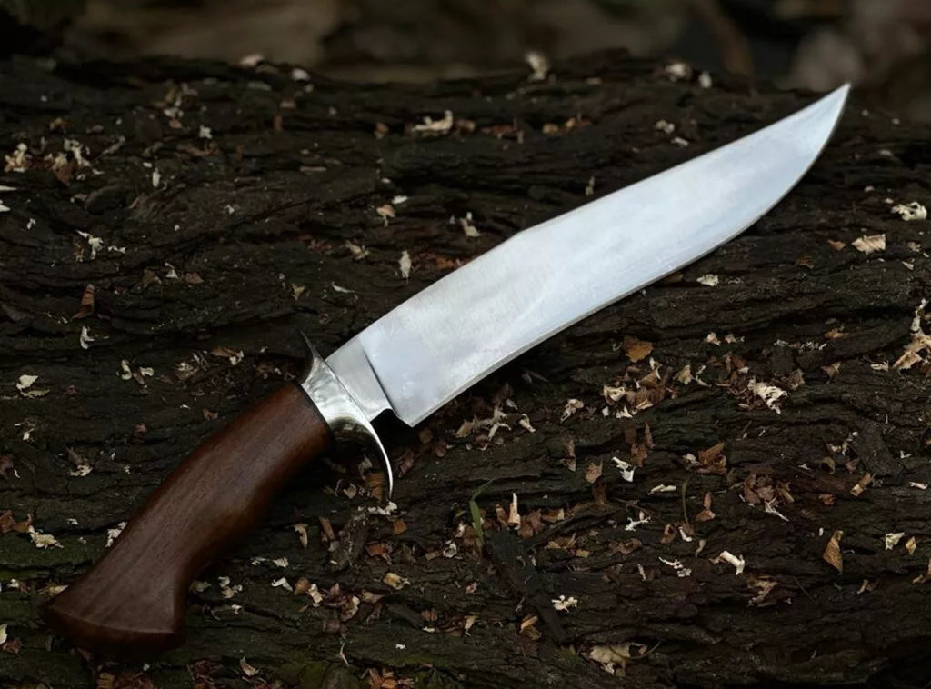 Custom Handmade J2 Steel Bowie Knife with Steel Guard and Rosewood Handle, Includes Leather Sheath