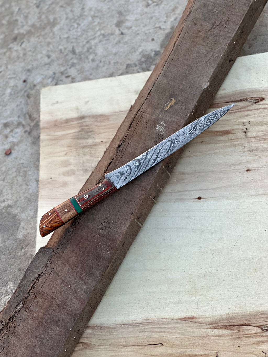 Handmade Damascus Steel Large Fillet Knife Hunting Fishing, Full Tang 13.5 inch
