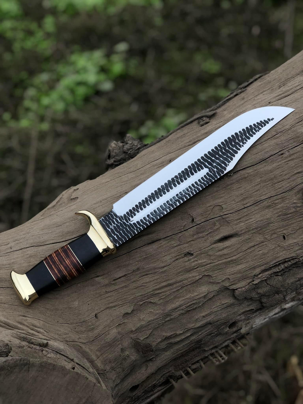 Custom Handmade J2 Steel Hand-Forged Bowie Knife with Brass Guard and Leather Handle - 16”