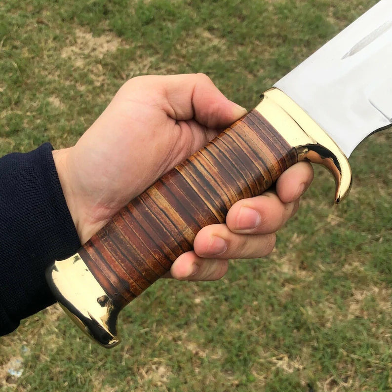 Custom Handmade J2 Steel "Crocodile Dundee" Bowie Knife – 16” with Brass Guard & Leather Sheath | Premium Quality Outdoor & Collector’s Knife