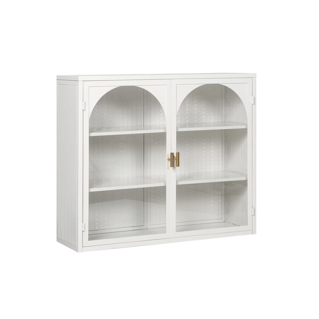 27.56"Glass Doors Modern Two-door Wall Cabinet with Featuring Three-tier Storage White