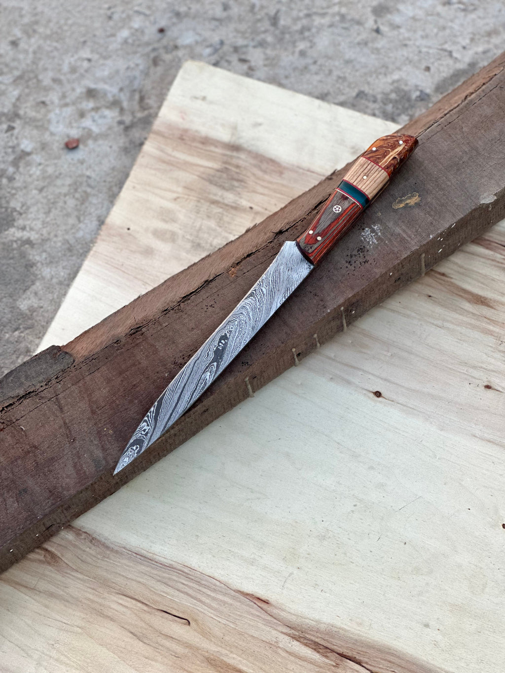 Handmade Damascus Steel Large Fillet Knife Hunting Fishing, Full Tang 13.5 inch