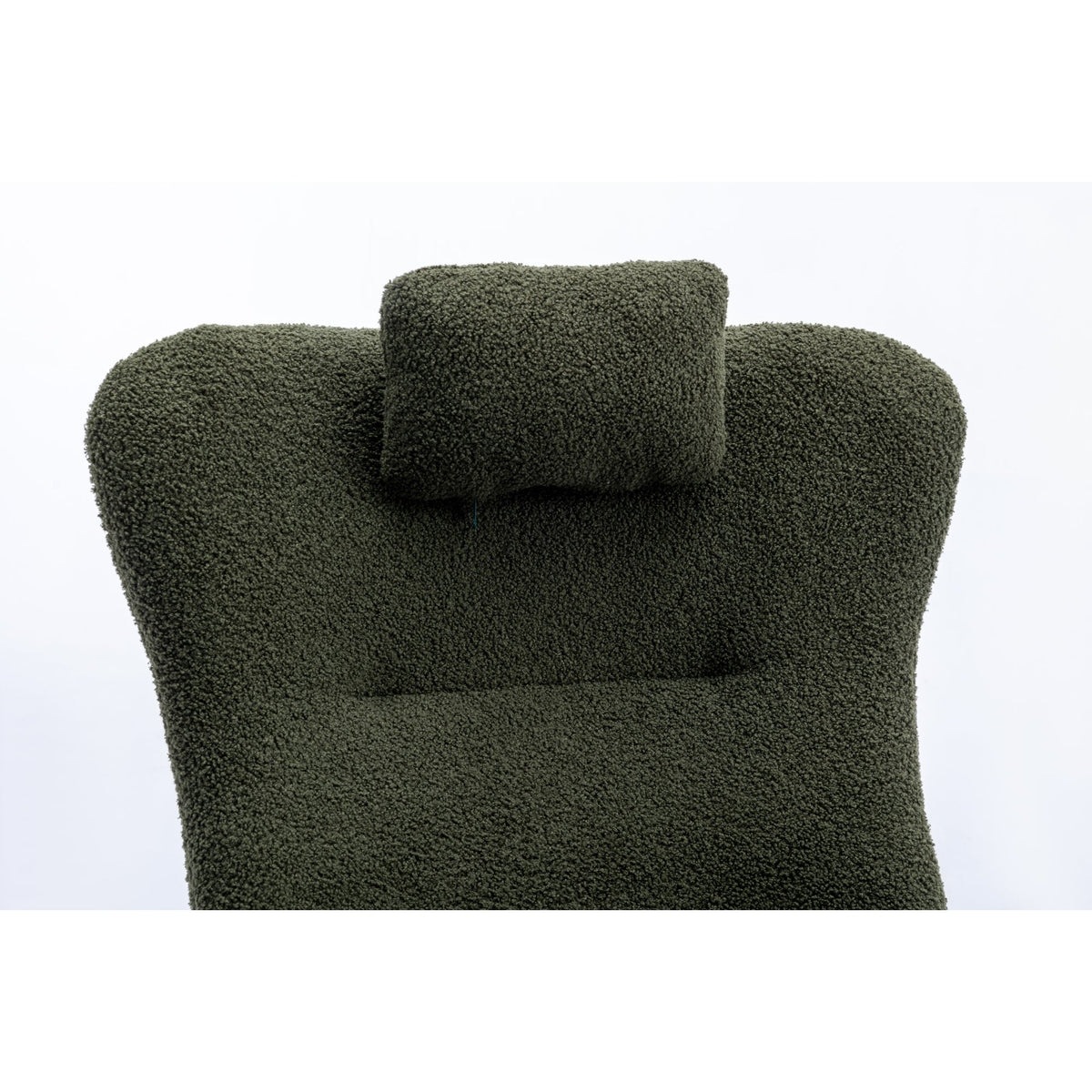 35.5-inch soft Teddy fabric rocking chair with pockets, comfortable wing straps, secure solid wood base (dark green)