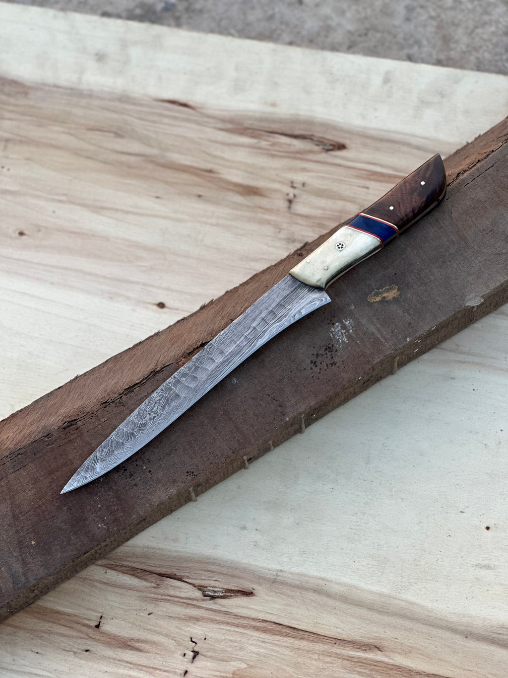 Handmade Damascus Steel Large Fillet Knife Hunting Fishing, Full Tang 13.5 inch