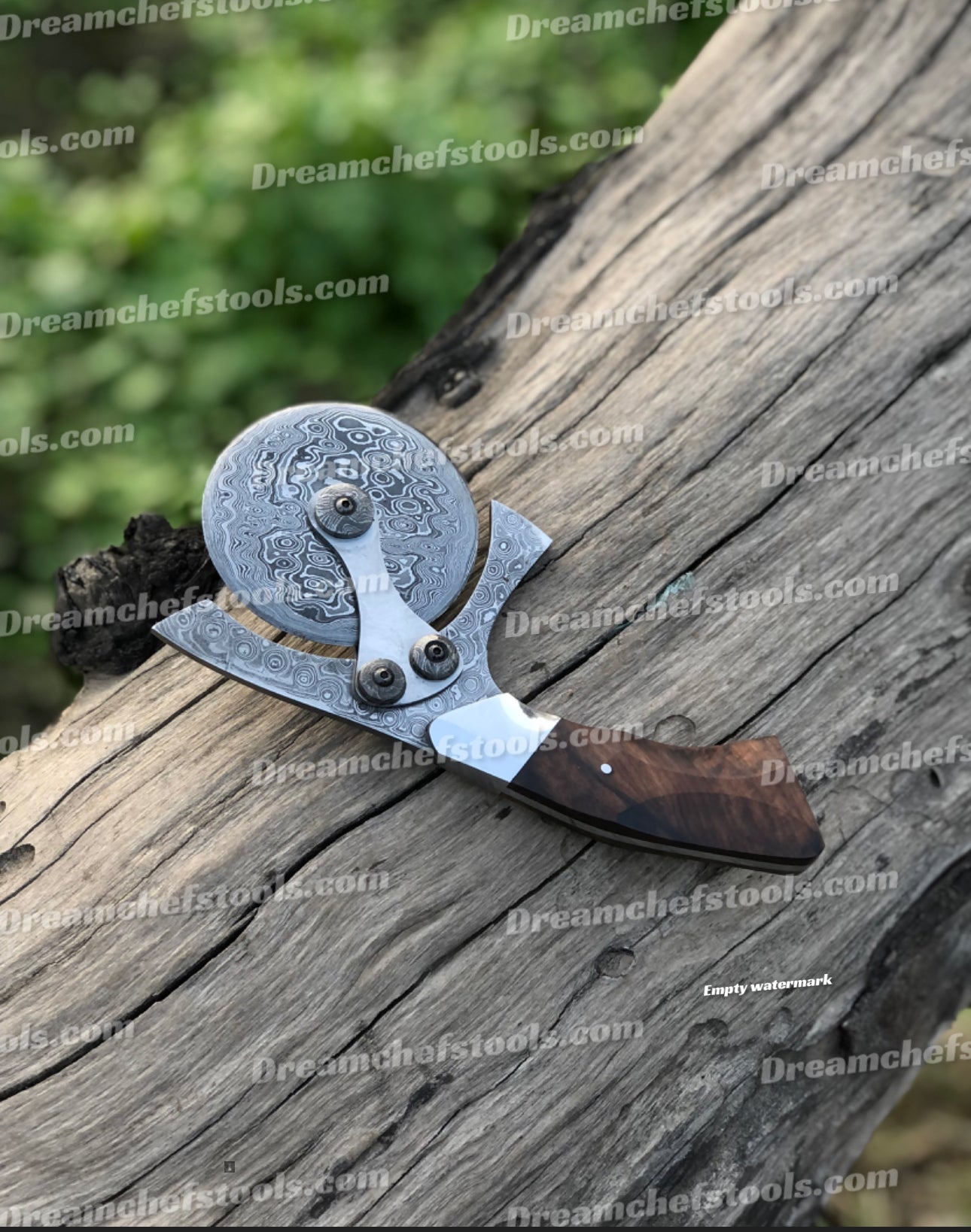 Handmade Damascus steel pizza cutter