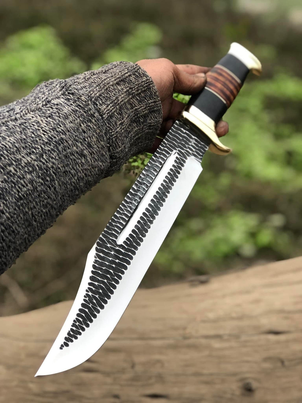 Custom Handmade J2 Steel Hand-Forged Bowie Knife with Brass Guard and Leather Handle - 16”