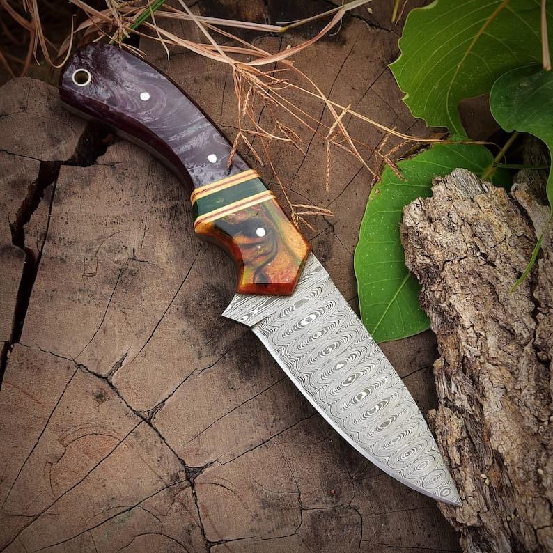 Best Skinning Knife 8” Handmade Damascus Steel with Resin Handle