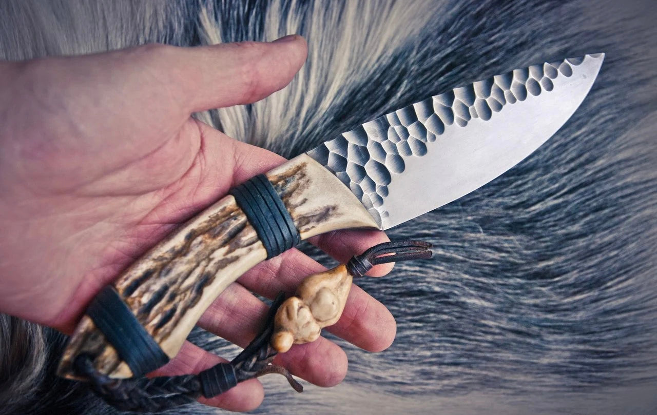 High Carbon Steel Blade Knife Stag Handle Leather Wrap with Sheath Handmade Hunting Gift Idea for Dad Groomsmen Gift for him