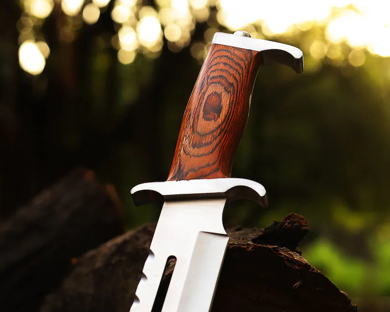 Premium Handmade J2 Steel Bowie Knife – 15" Pakka Wood Handle with Steel Guard & Leather Sheath