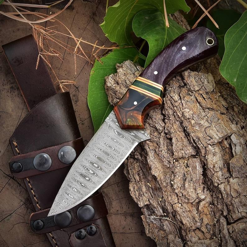 Best Skinning Knife 8” Handmade Damascus Steel with Resin Handle