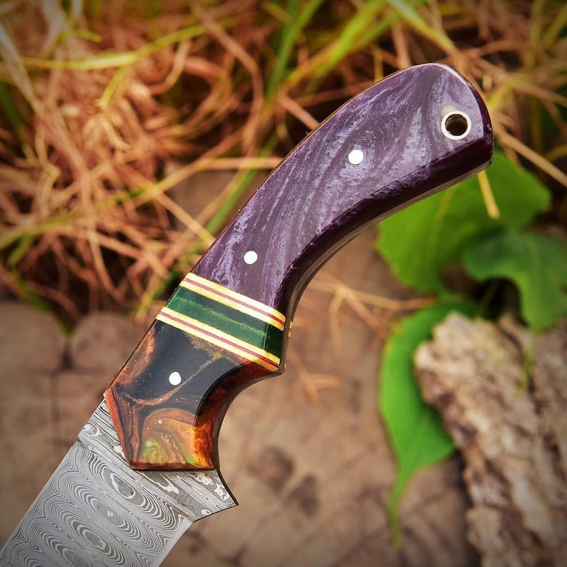 Best Skinning Knife 8” Handmade Damascus Steel with Resin Handle