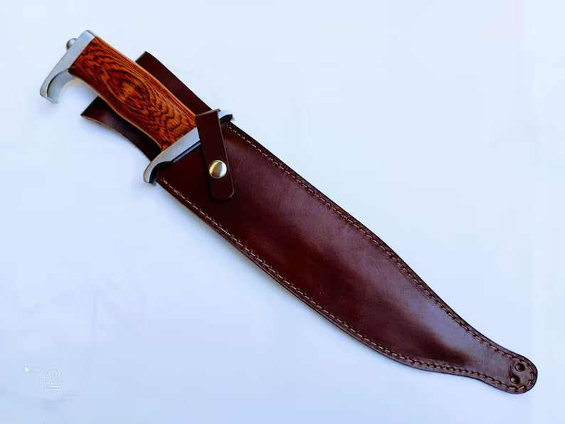 Premium Custom Handmade J2 Steel Bowie Knife – 15" Pakka Wood Handle with Steel Guard & Leather Sheath